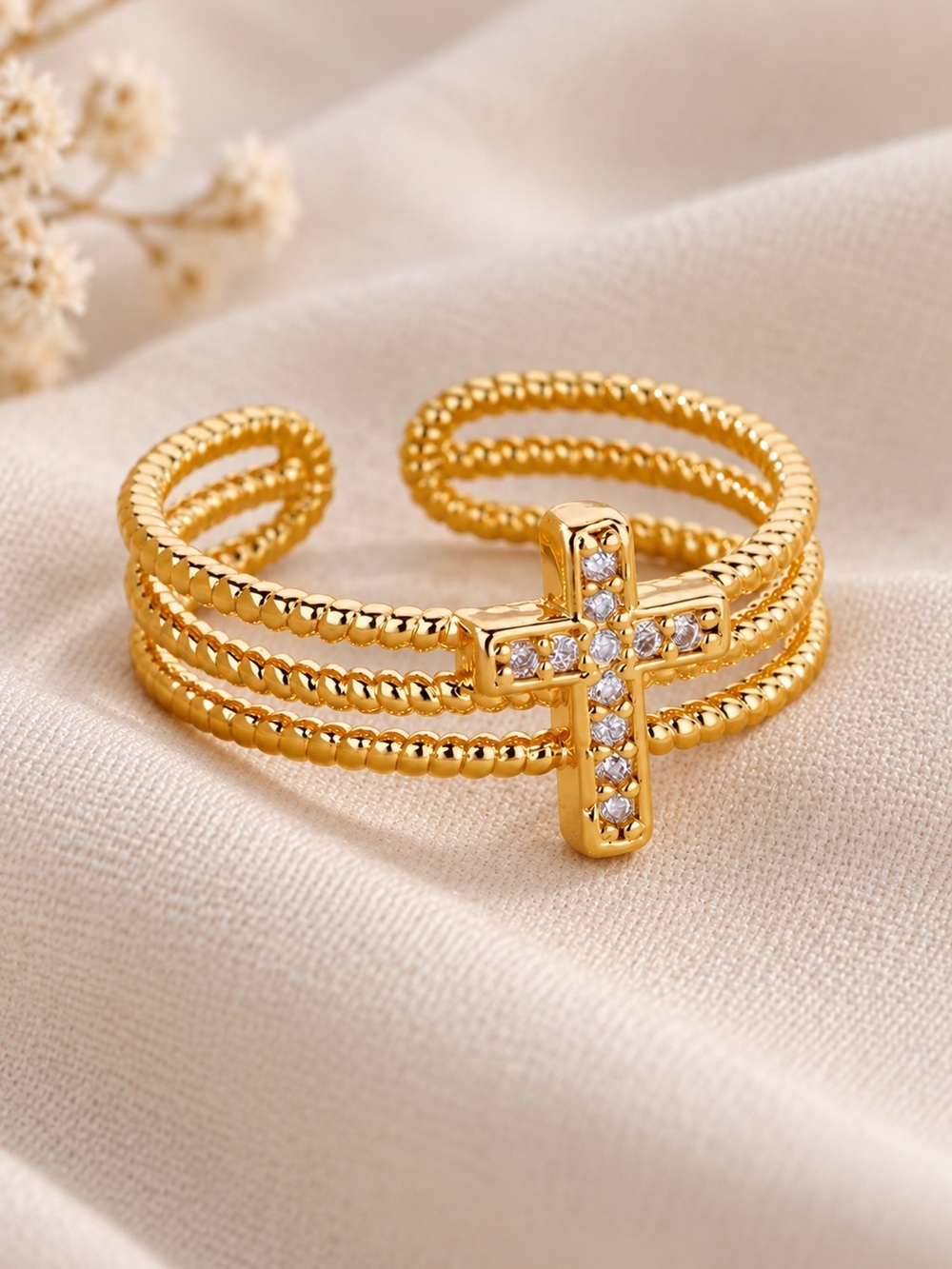 Gold Cross Adjustable Ring | 304 Stainless Steel | Gold Plated | PVD Coating